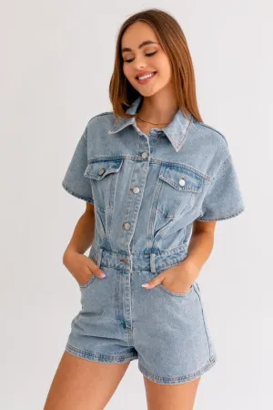 Casual Stylish Fashion Short Sleeve Denim Romper