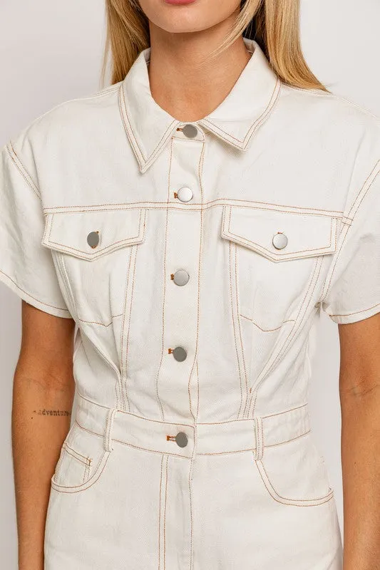 Casual Stylish Fashion Short Sleeve Denim Romper