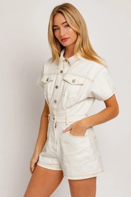 Casual Stylish Fashion Short Sleeve Denim Romper