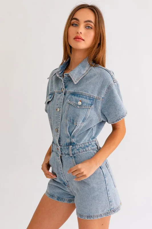 Casual Stylish Fashion Short Sleeve Denim Romper