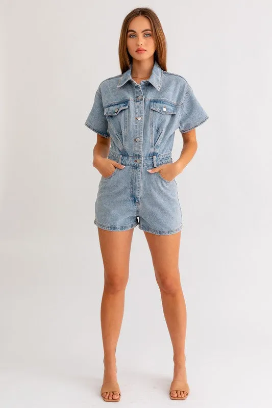 Casual Stylish Fashion Short Sleeve Denim Romper