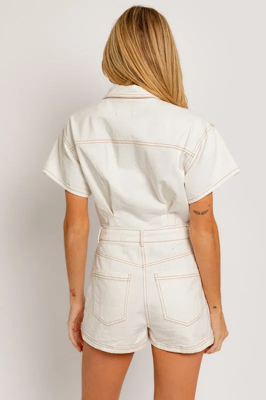 Casual Stylish Fashion Short Sleeve Denim Romper