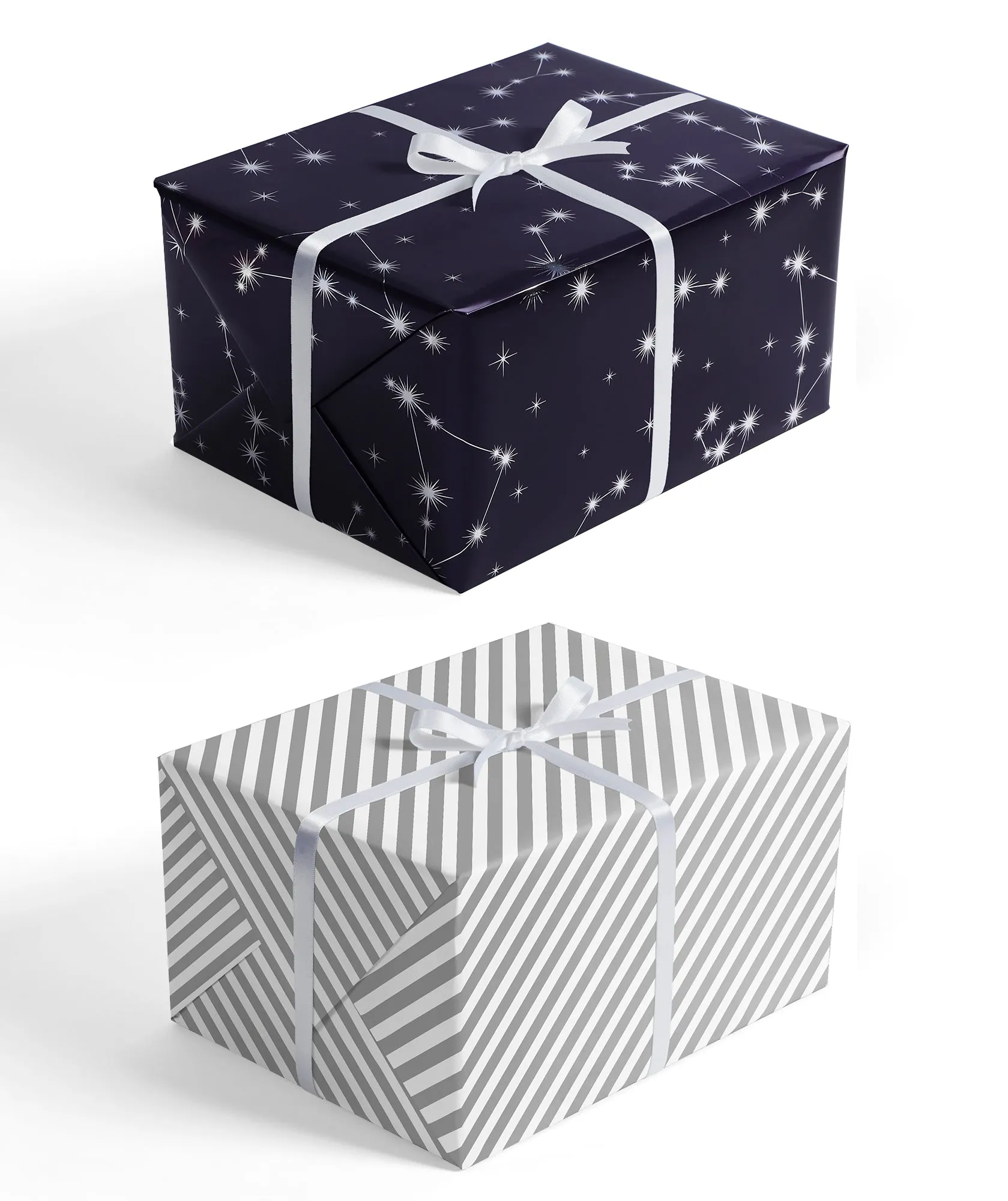 Constellation Night Foil Wrapping Paper wtih Gary Stripe on Reverse