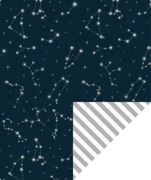 Constellation Night Foil Wrapping Paper wtih Gary Stripe on Reverse
