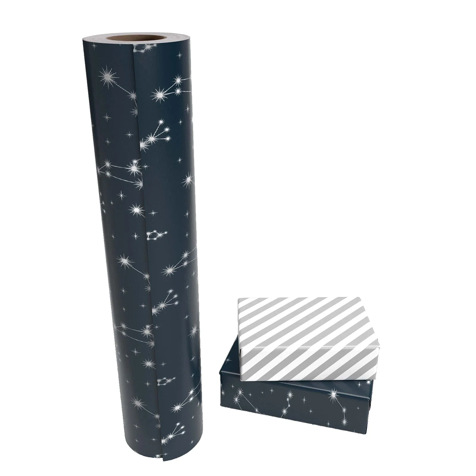 Constellation Night Foil Wrapping Paper wtih Gary Stripe on Reverse