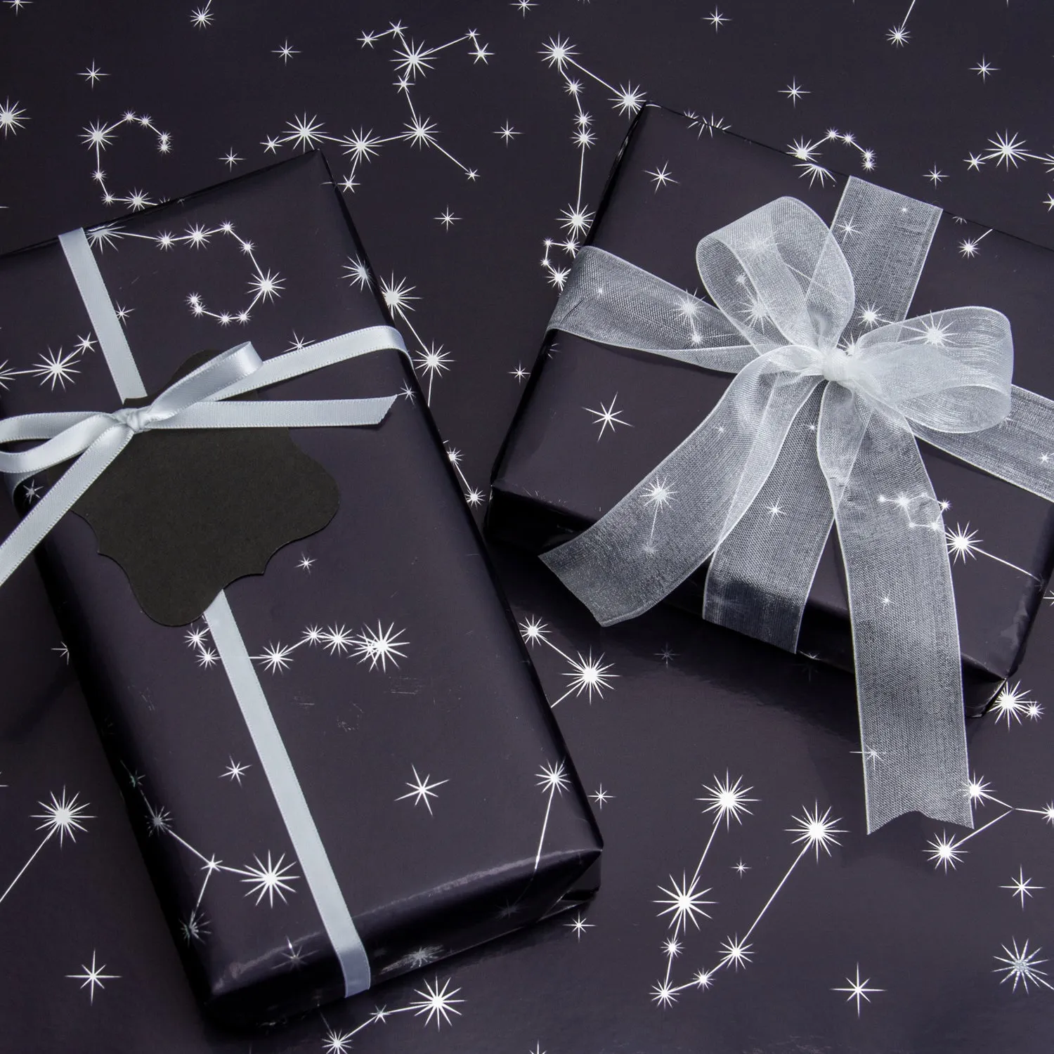 Constellation Night Foil Wrapping Paper wtih Gary Stripe on Reverse