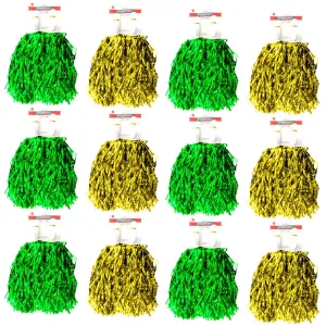 Green & Yellow Metallic Cheerleading Pom Poms – 12-Pack (6 Green Pairs & 6 Yellow Pairs) Australia Day