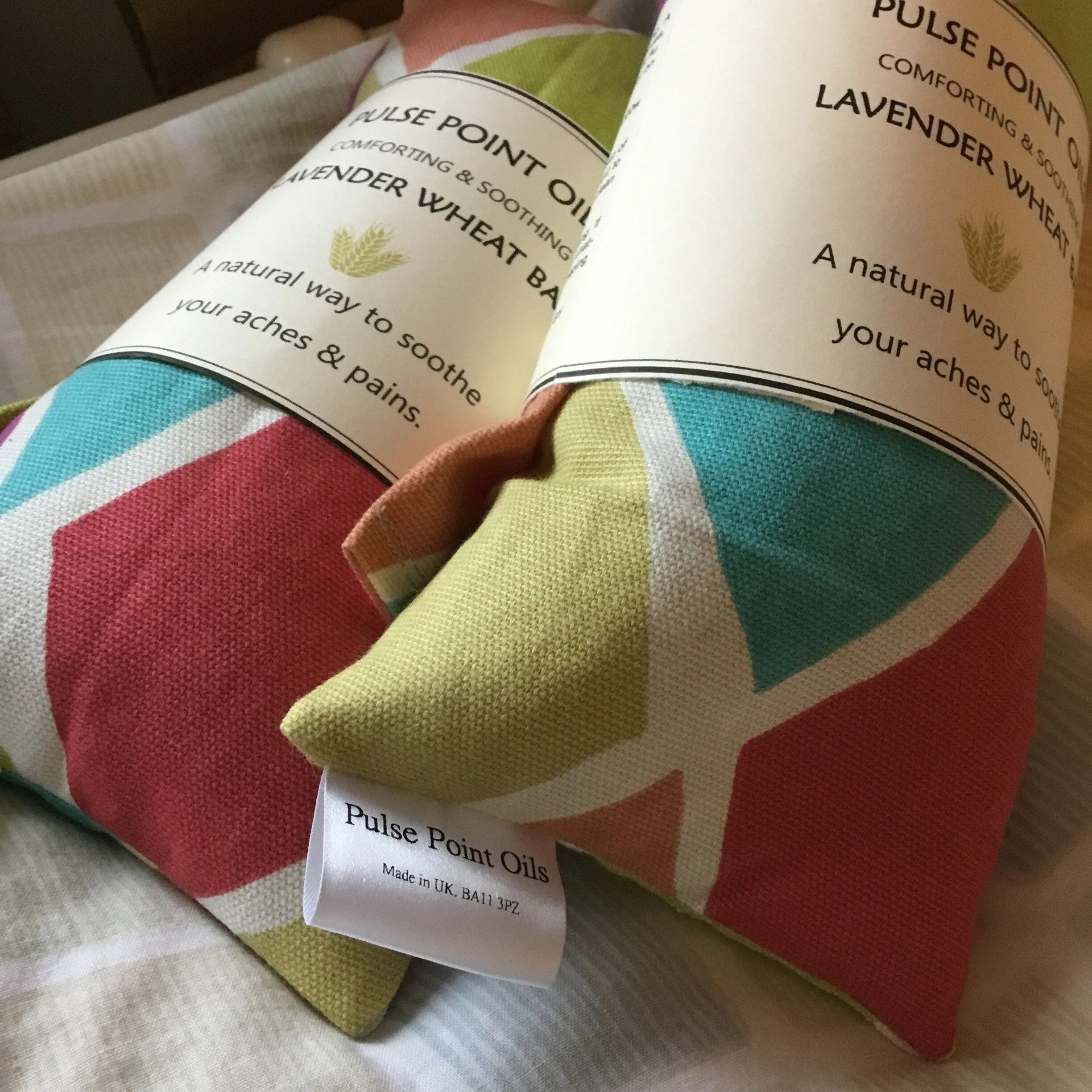 lavender scented long wheat bag, practical re-usable heat pad, hottie for bedtime snuggles