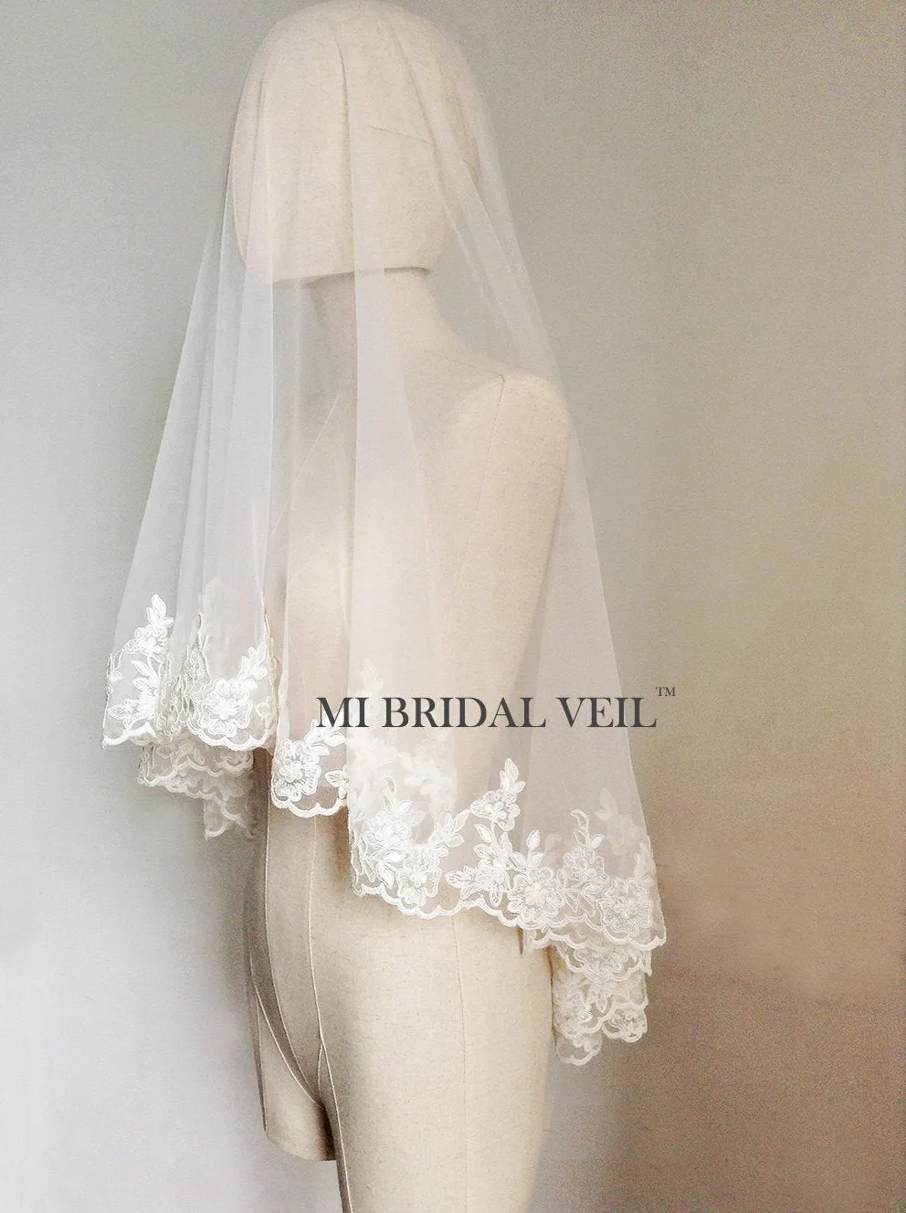 Mantilla Lace Wedding Veil, Vintage Inspired Rose Lace Veil, Mi Bridal