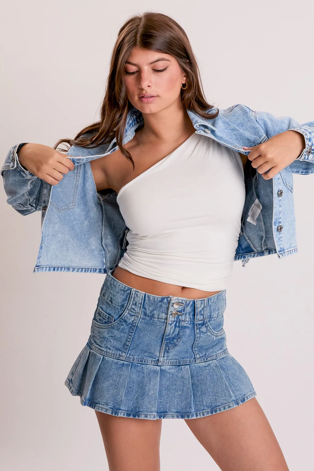 Women's Cropped Lace Up Back Denim Jacket