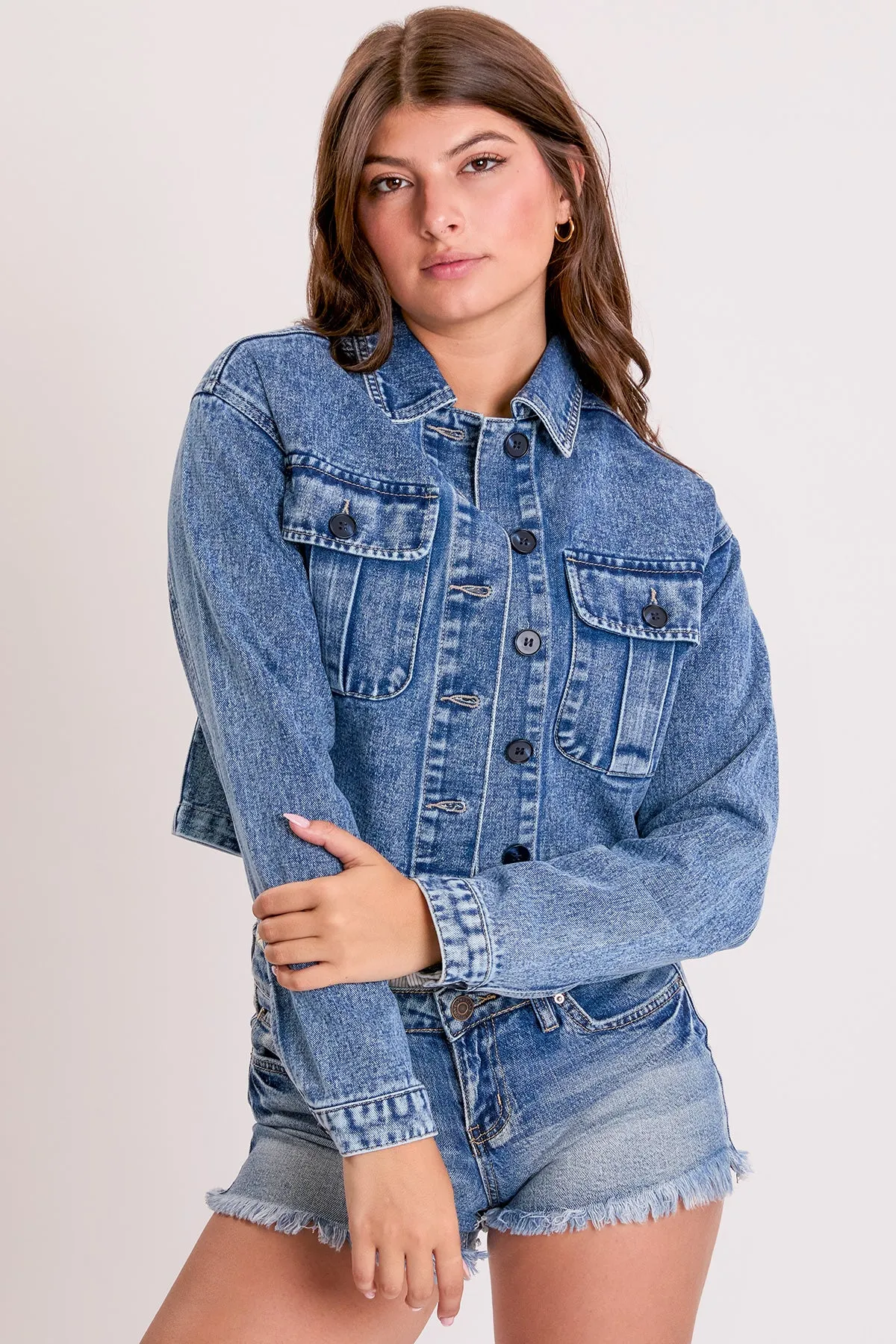 Women's Cropped Trucker Denim Jacket